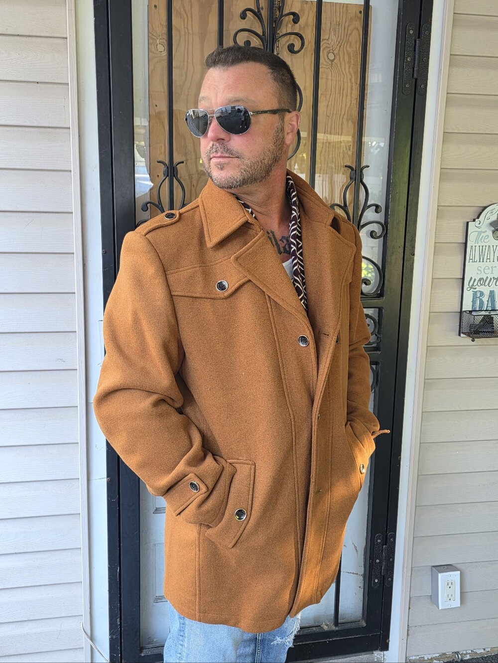 Men's Casual Wool-Blend Peacoat in Camel